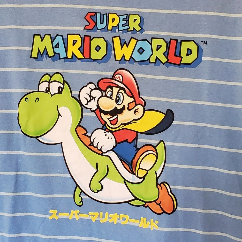 Nintendo Super Mario World Yoshi Striped Graphic T-Shirt Blue Boys XL
